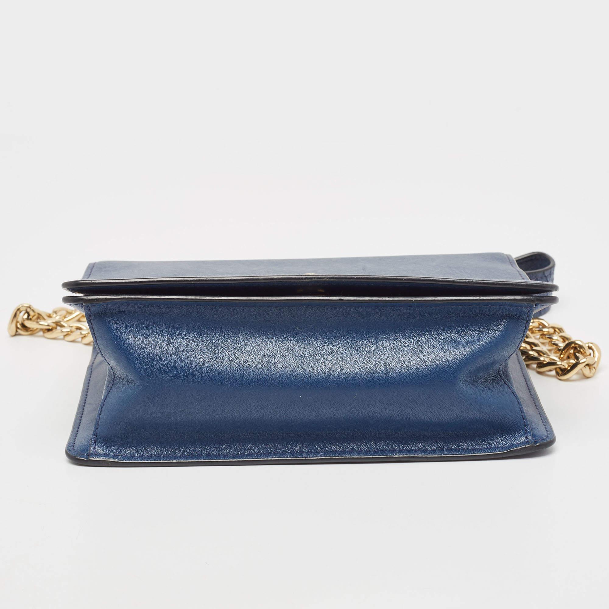 Prada Blue Saffiano and Soft Leather Chain Flap Shoulder Bag 3