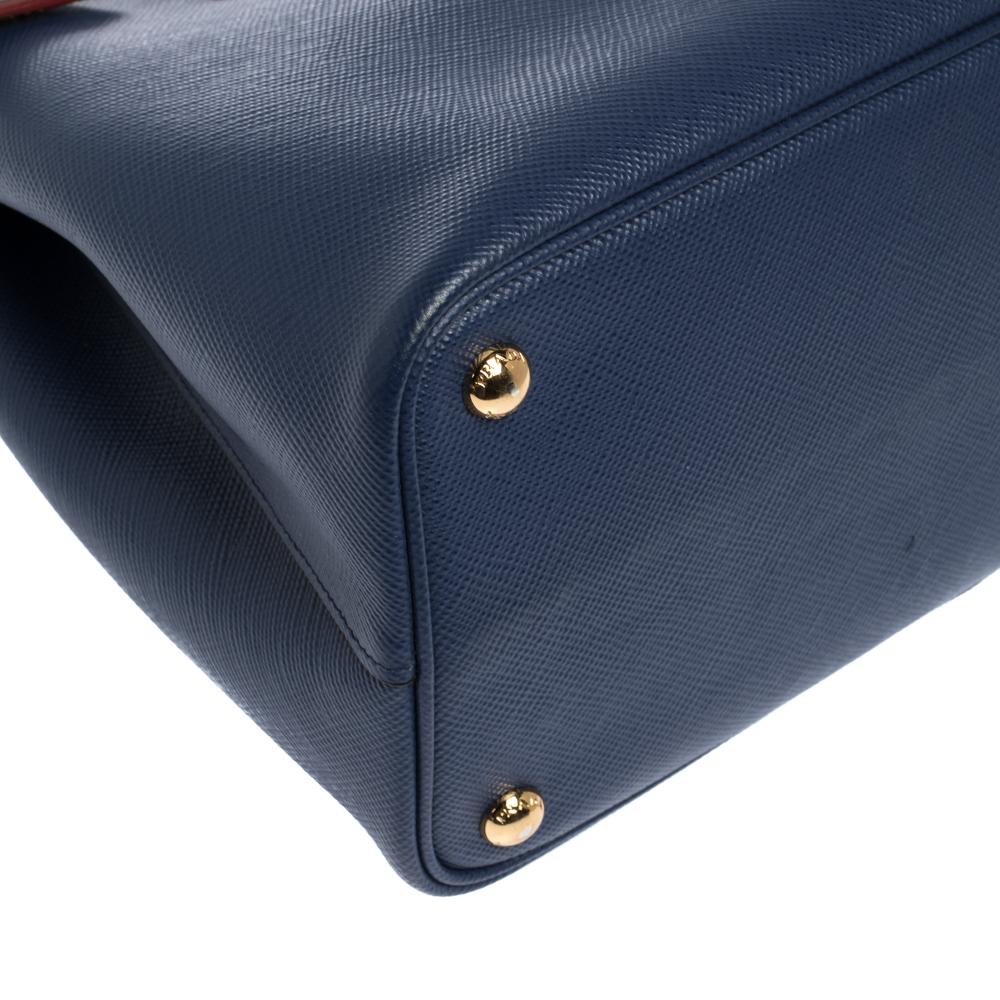 Prada Blue Saffiano Cuir Leather Double Handle Tote 6