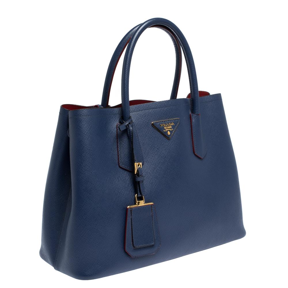 Women's Prada Blue Saffiano Cuir Leather Double Handle Tote