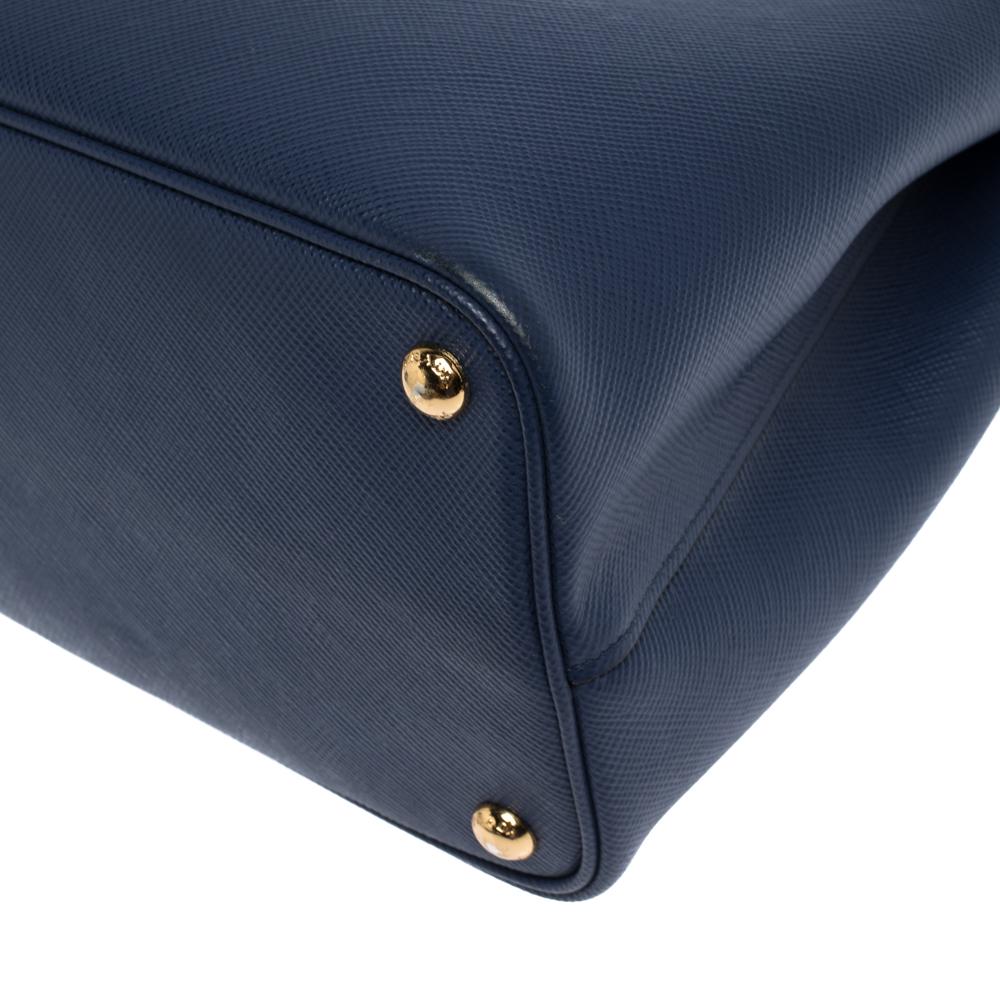 Prada Blue Saffiano Cuir Leather Double Handle Tote 3