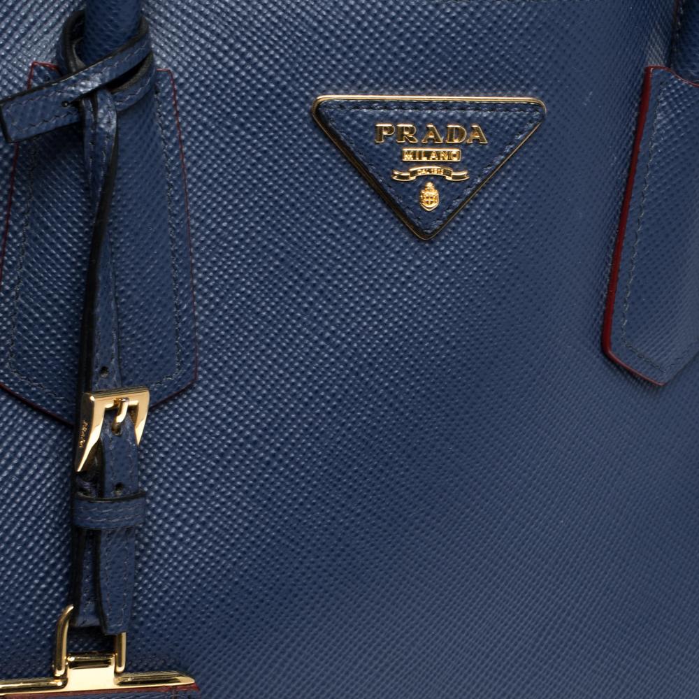 Prada Blue Saffiano Cuir Leather Double Handle Tote 4