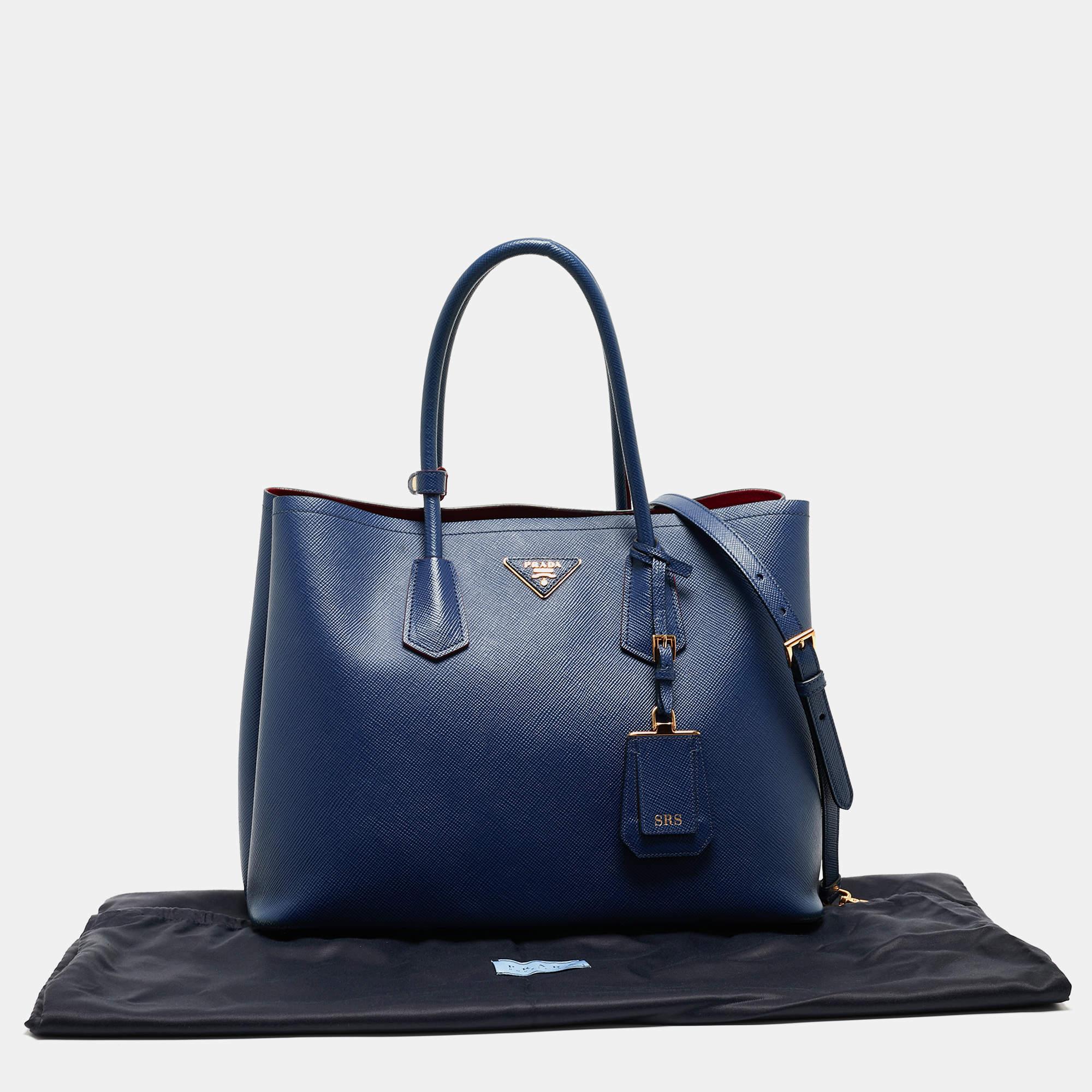 Prada Blue Saffiano Cuir Leather Large Double Handle Tote 3