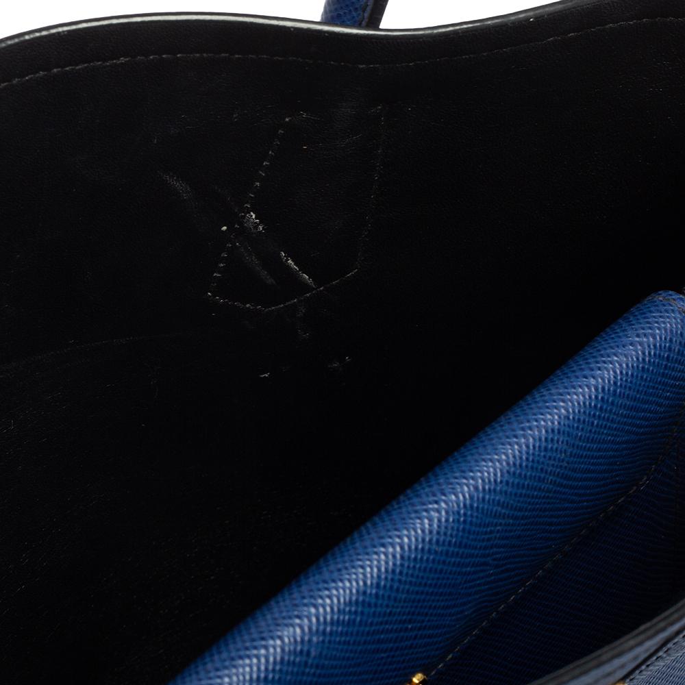 Prada Blue Saffiano Cuir Leather Medium Double Handle Tote 5