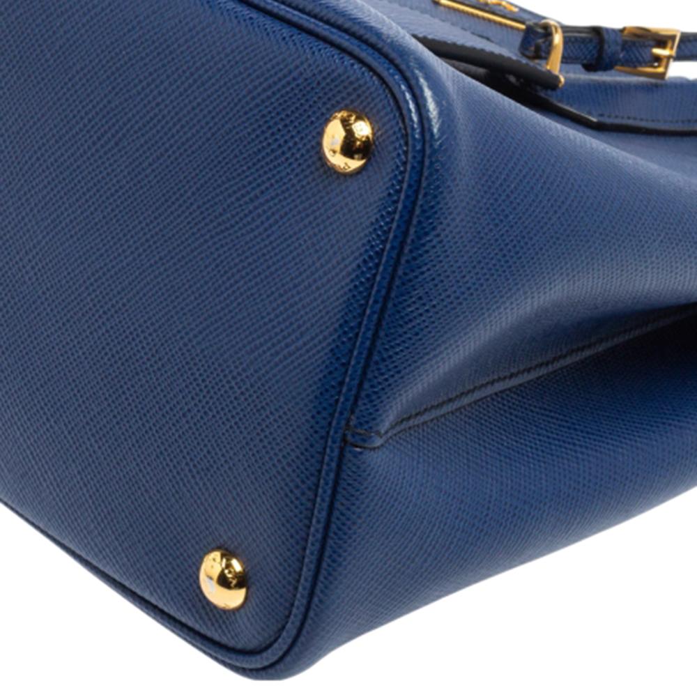 Women's Prada Blue Saffiano Cuir Leather Medium Double Handle Tote