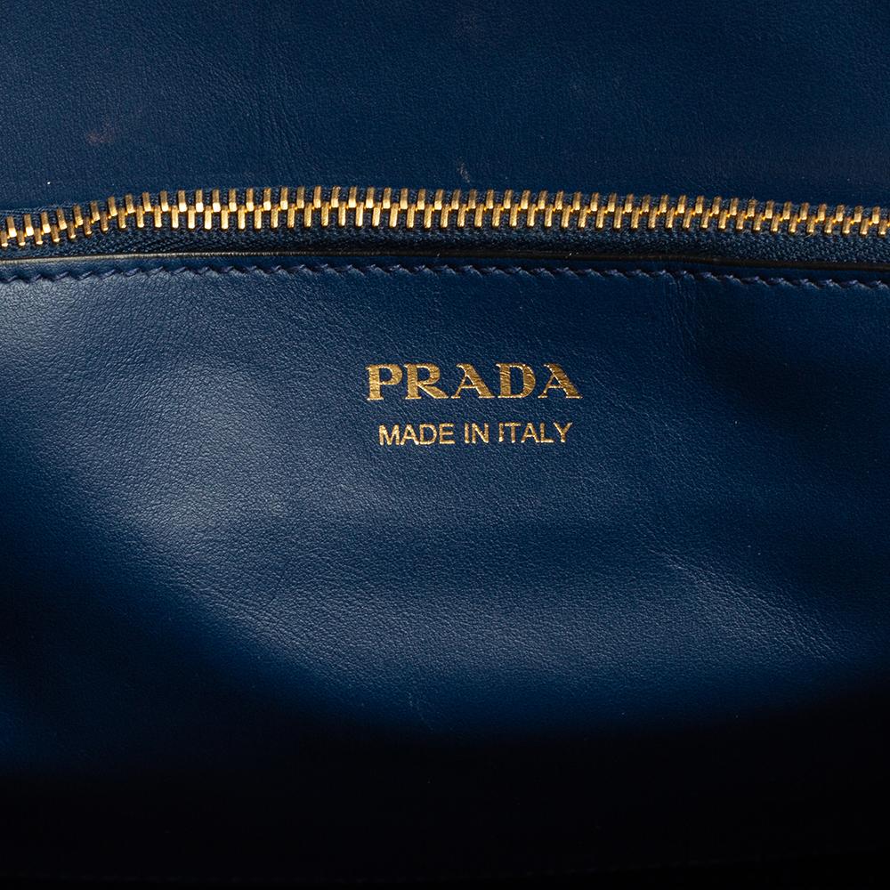 Black Prada Blue Saffiano Cuir Leather Monochrome Tote