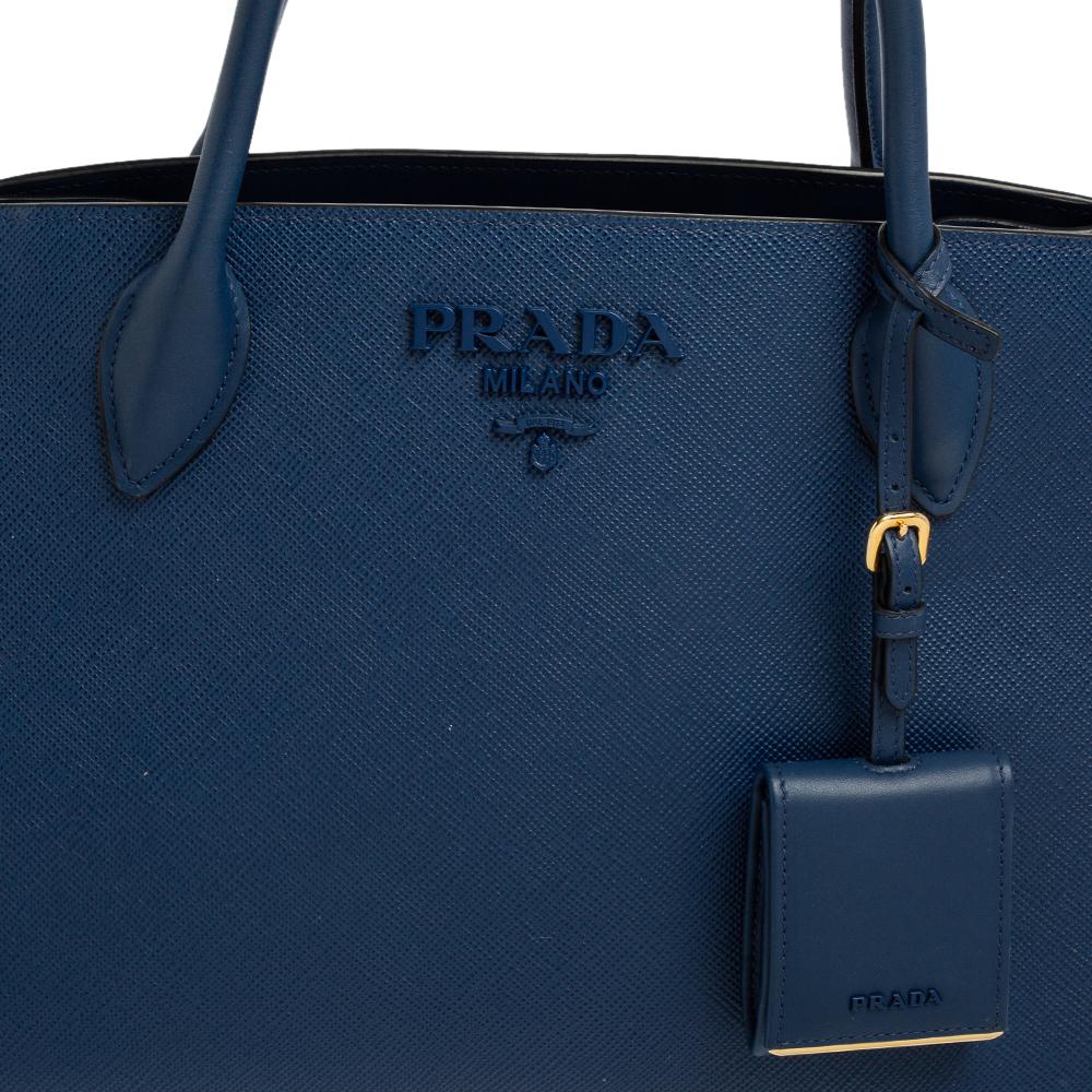 Women's Prada Blue Saffiano Cuir Leather Monochrome Tote