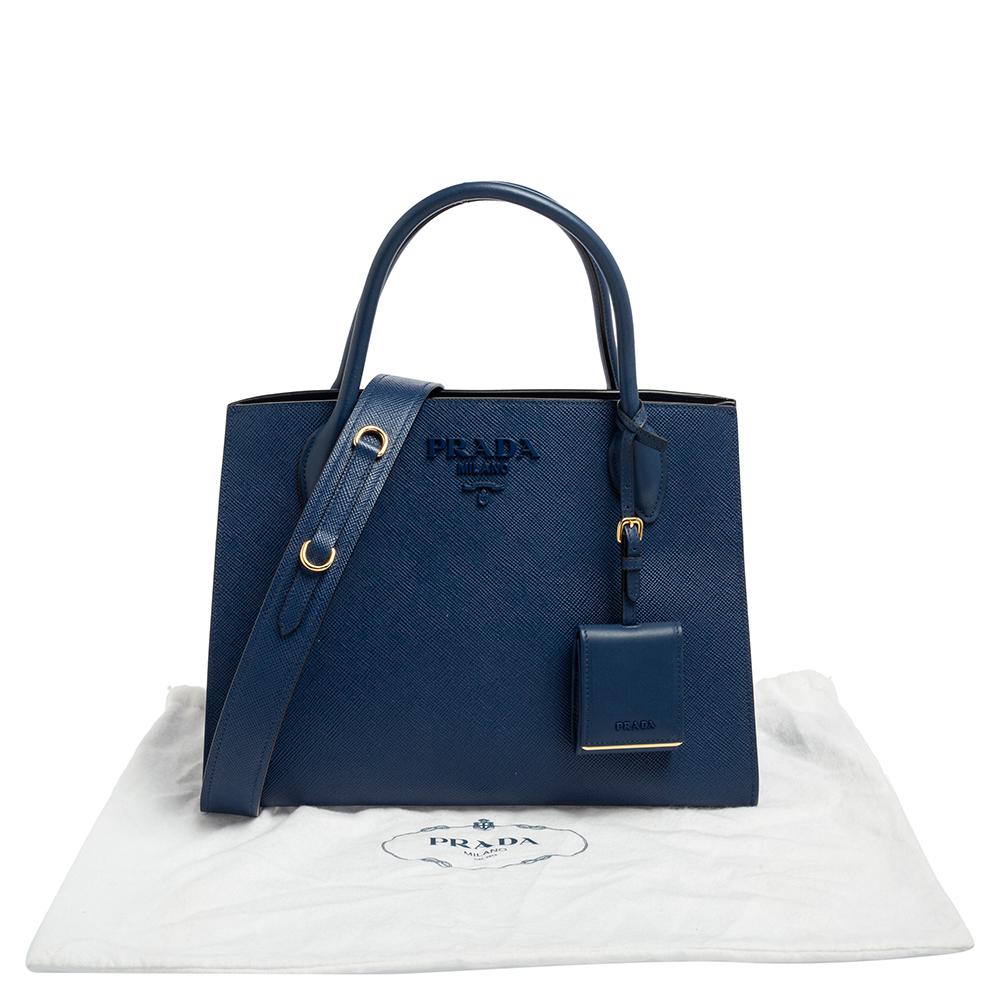 Prada Blue Saffiano Cuir Leather Monochrome Tote 1