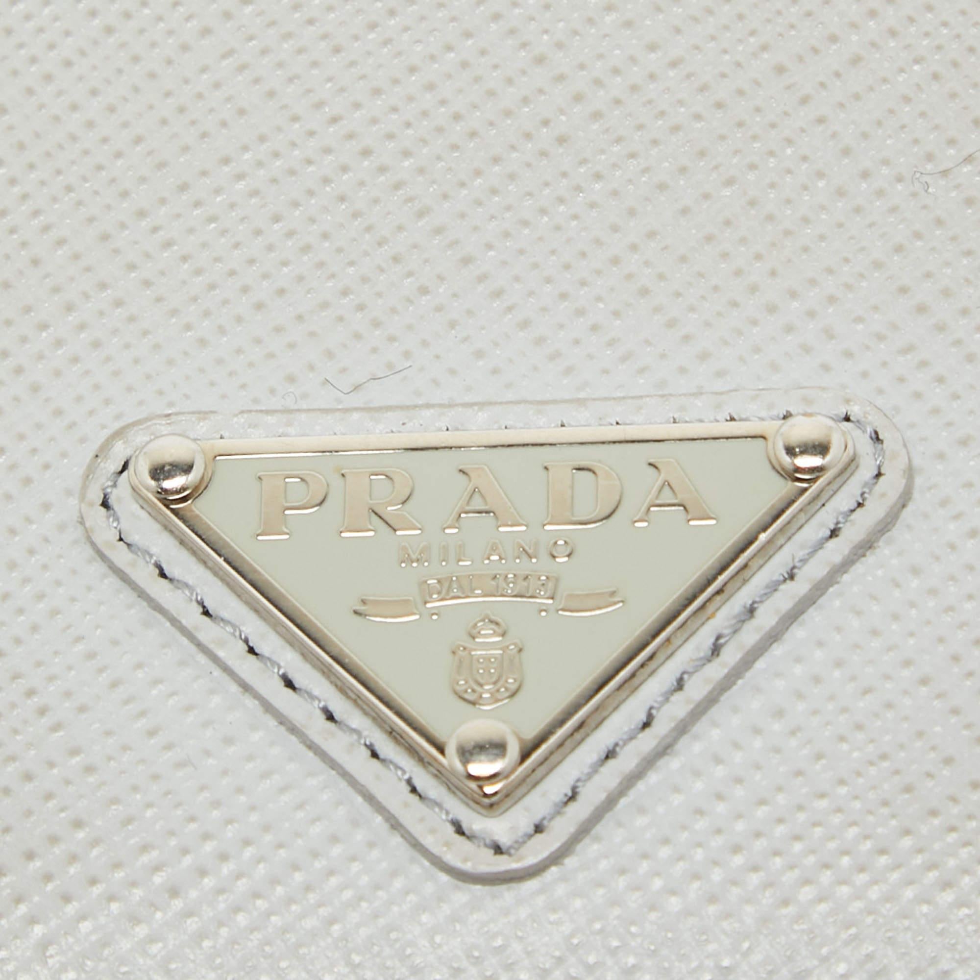 Gray Prada Blue Saffiano Leather Badge Holder For Sale