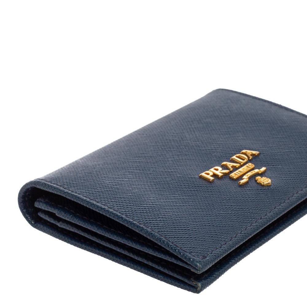 Prada Blue Saffiano Leather Bifold Card Case 4