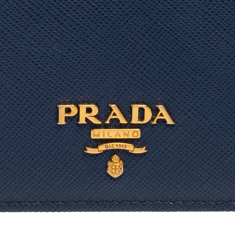 Prada Blue Saffiano Leather Bifold Card Case 5
