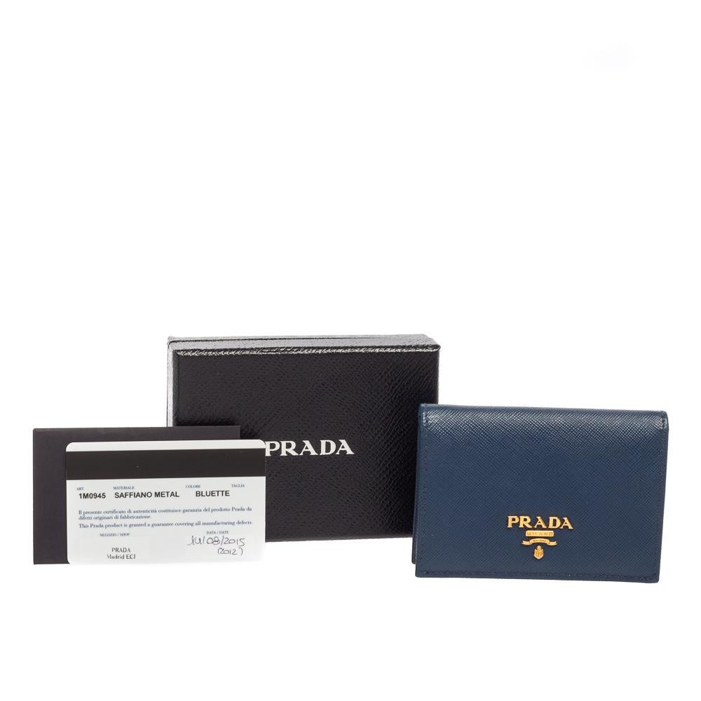 Prada Blue Saffiano Leather Bifold Card Case 6