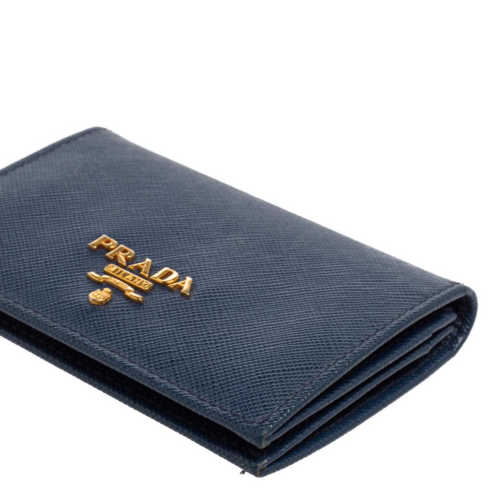 Prada Blue Saffiano Leather Bifold Card Case 2