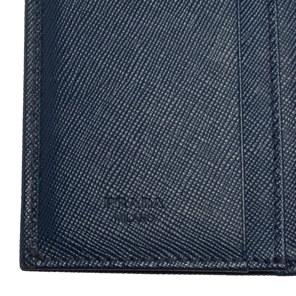 Prada Blue Saffiano Leather Bifold Card Case 3