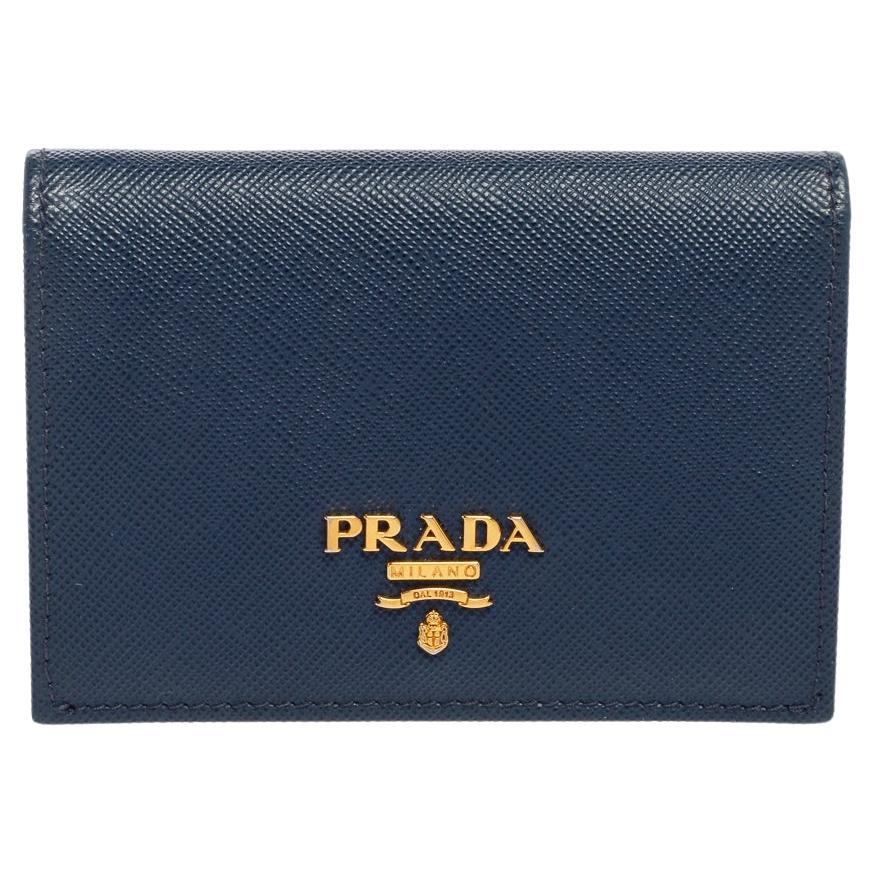 Prada Blue Saffiano Triang Leather Continental Wallet For Sale at 1stDibs