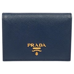 Prada Blue Saffiano Leather Bifold Card Case