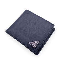 Prada Blue Saffiano Leather Bifold Wallet Coin Purse