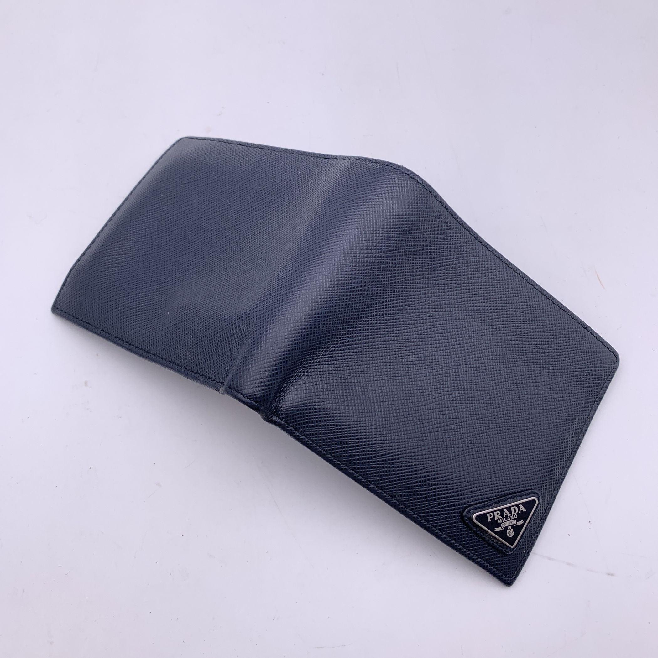 Women's Prada Blue Saffiano Leather Bifold Wallet Coin Purse For Sale
