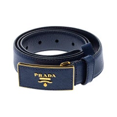 Prada Blue Saffiano Leather Buckle Belt 80CM