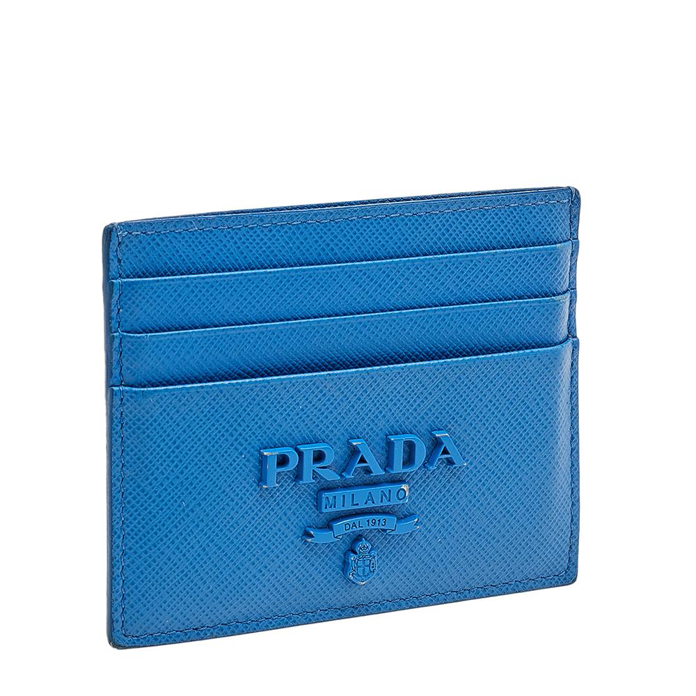 Women's Prada Blue Saffiano Leather Card Holder