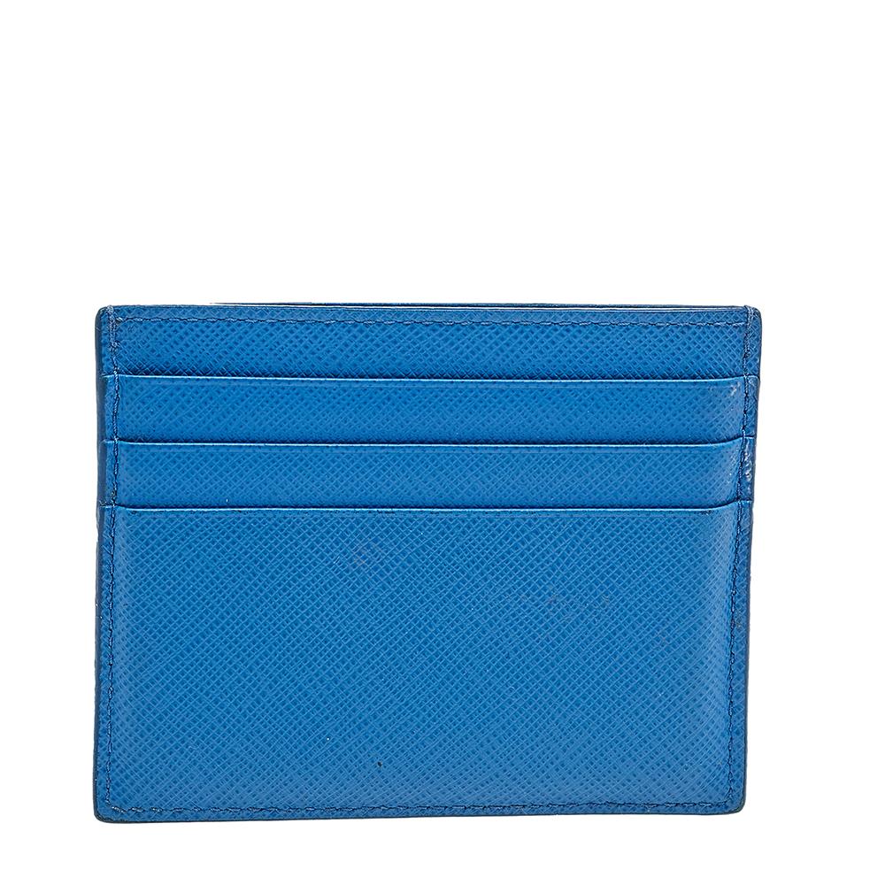 Prada Blue Saffiano Leather Card Holder 1