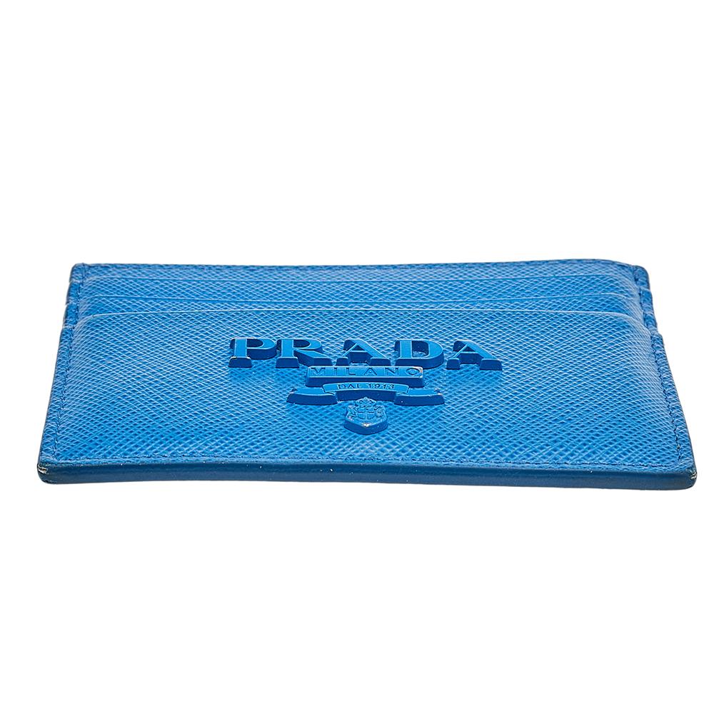Prada Blue Saffiano Leather Card Holder 2