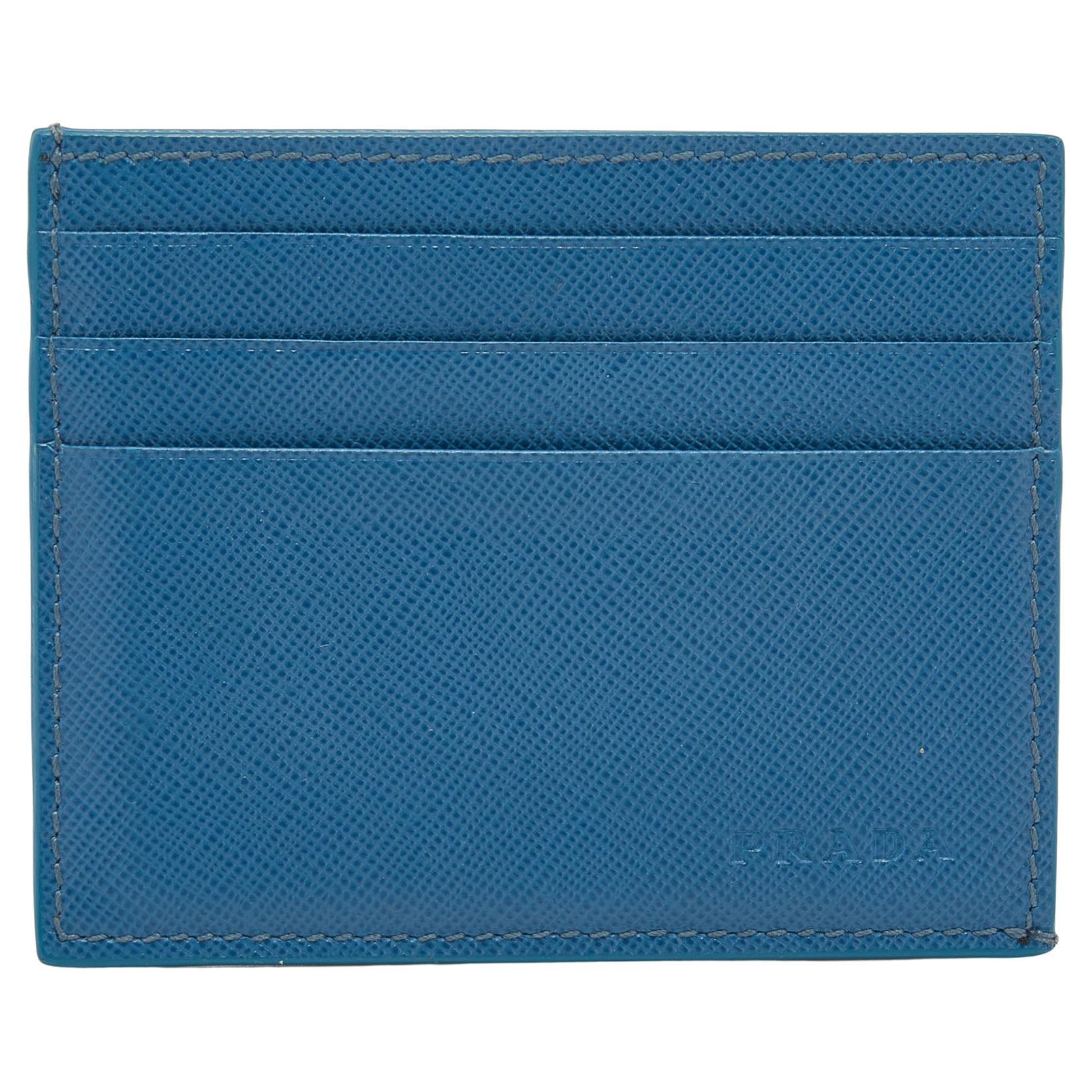 Prada Blue Saffiano Leather Card Holder