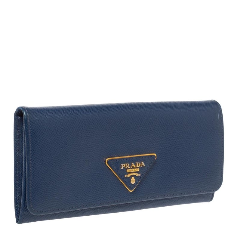 Prada Blue Saffiano Leather Continental Wallet at 1stDibs