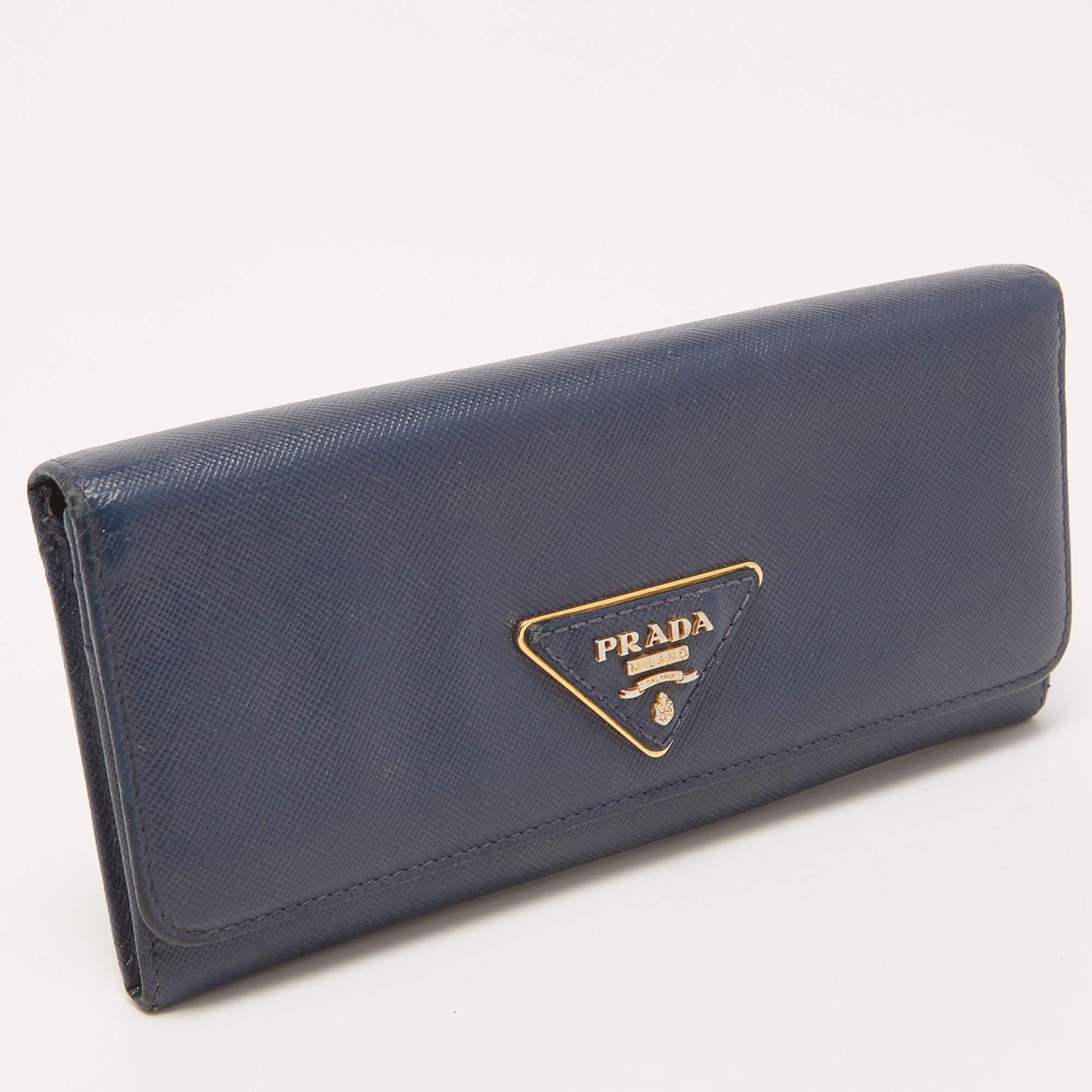 Gray Prada Blue Saffiano Leather Continental Wallet