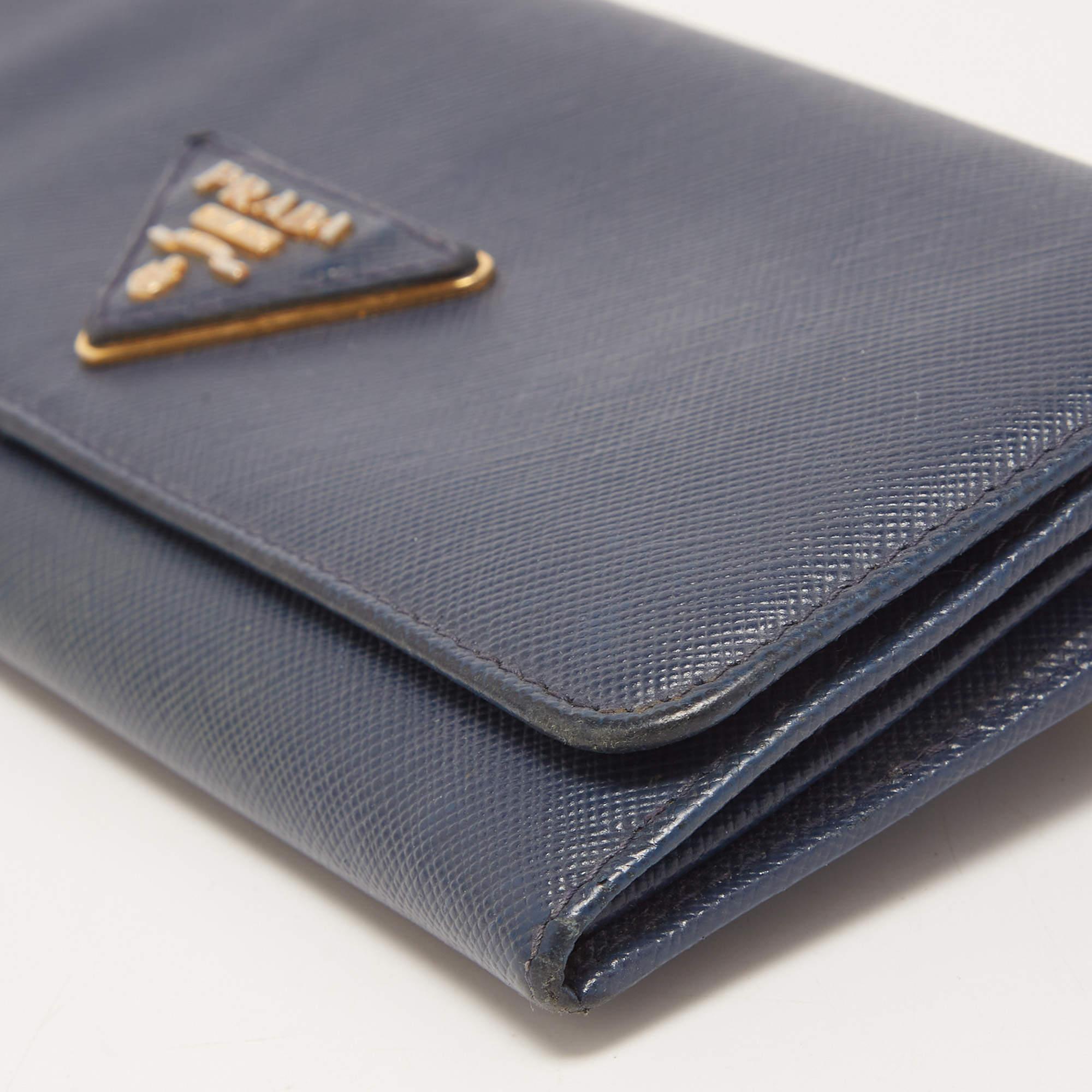 Prada Blue Saffiano Leather Continental Wallet 1