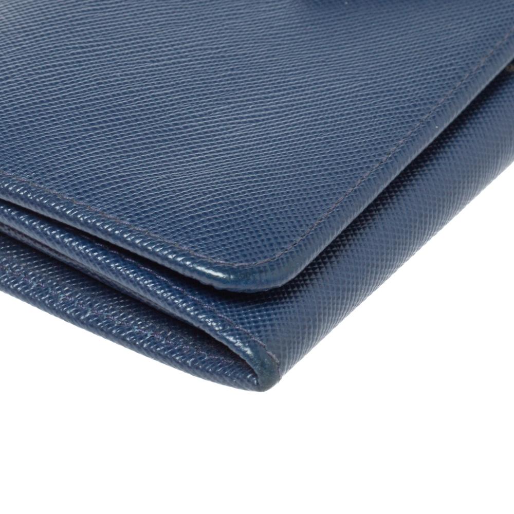Prada Blue Saffiano Leather Continental Wallet 3