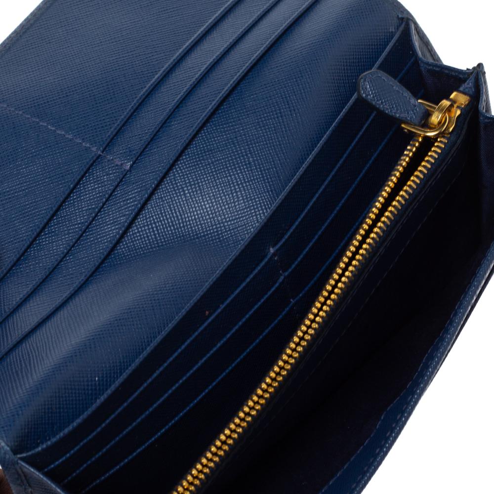 Prada Blue Saffiano Leather Continental Wallet 4