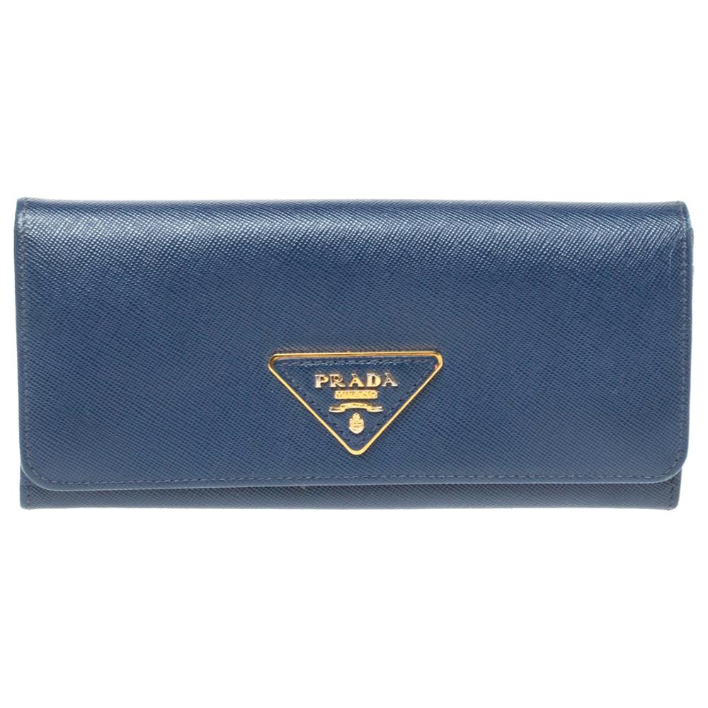 Prada Blue Saffiano Leather Continental Wallet