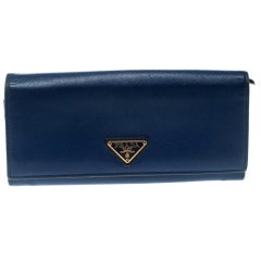 Prada Blue Saffiano Leather Continental Wallet