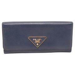 Prada Blue Saffiano Leather Continental Wallet