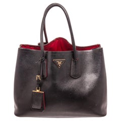 Prada Blue Saffiano Leather Double Handle Tote Bag