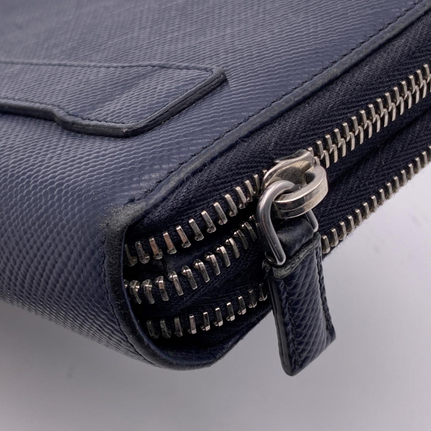 Prada Blau Saffiano Leder Double Zip Organizer Brieftasche Münze Geldbeutel 3