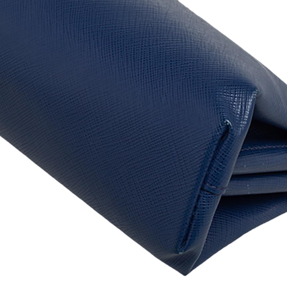 Prada Blue Saffiano Leather East-West Frame Clutch 3