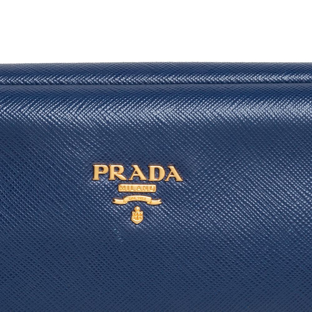 Women's Prada Blue Saffiano Leather East-West Frame Clutch