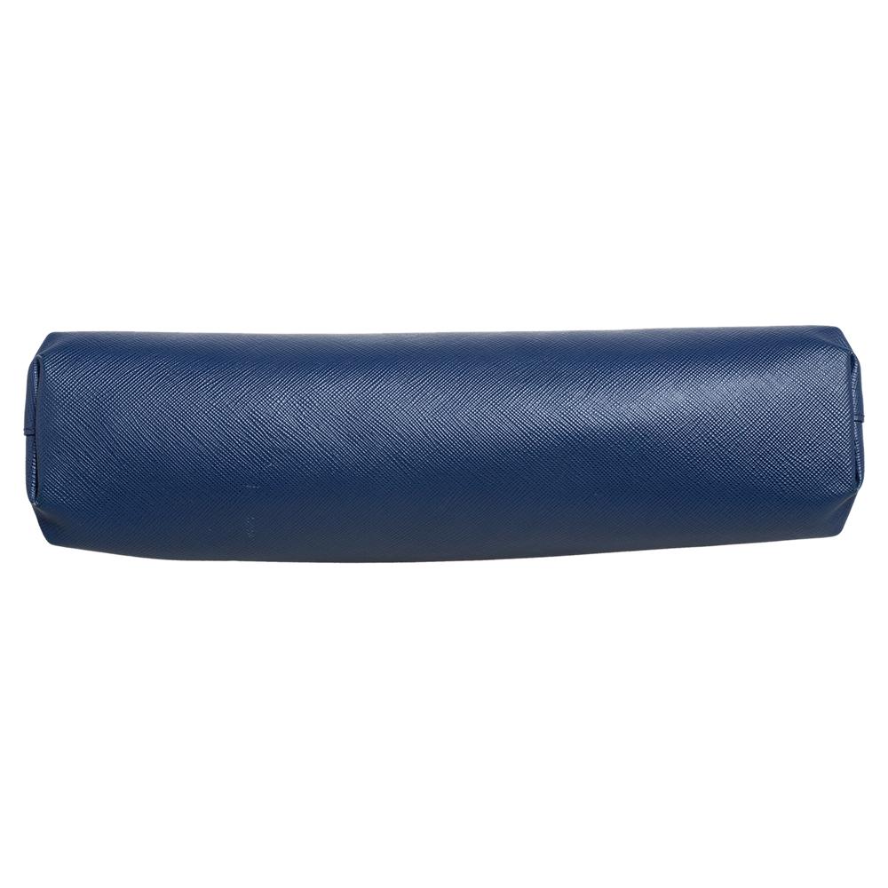 Prada Blue Saffiano Leather East-West Frame Clutch 1