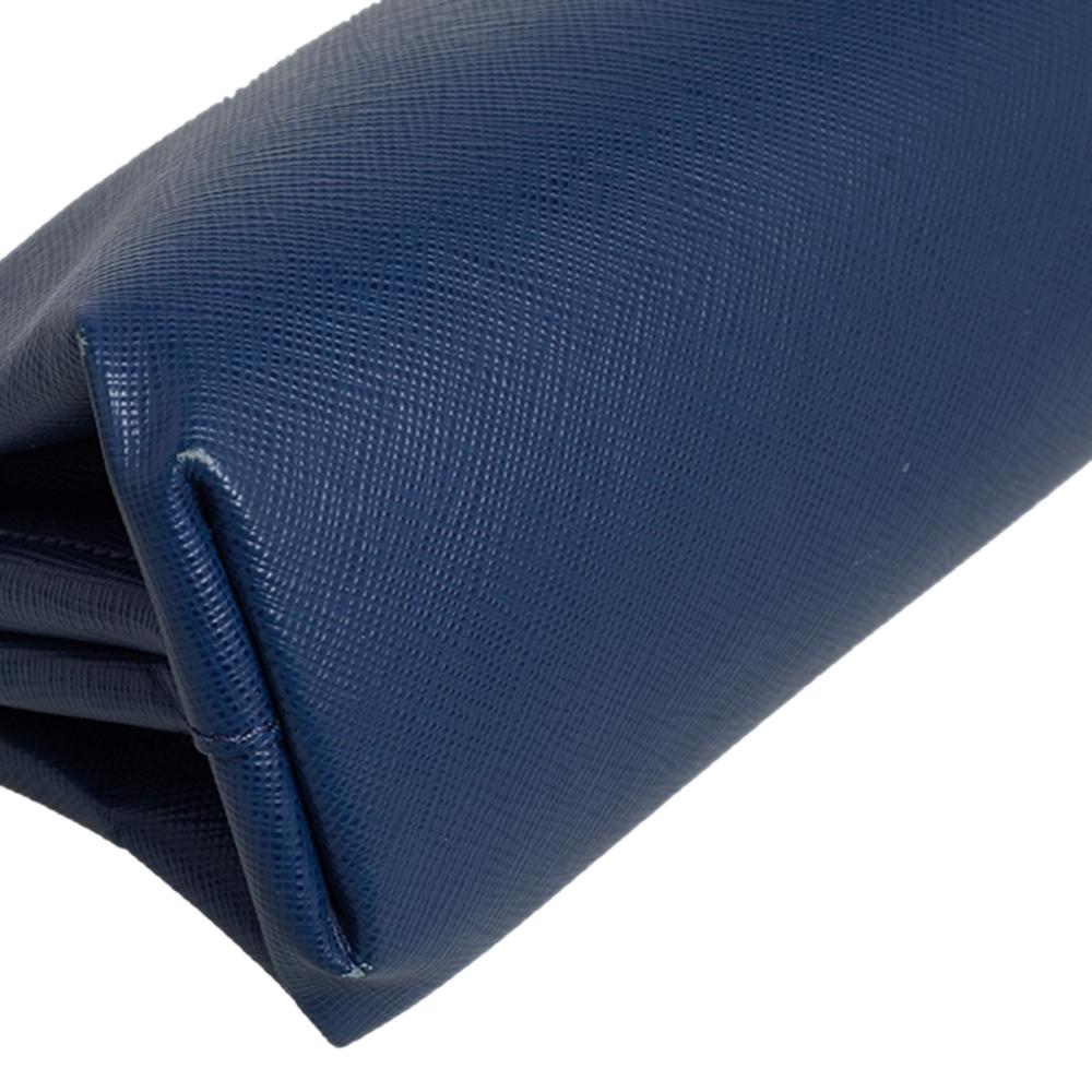Prada Blue Saffiano Leather East-West Frame Clutch 2