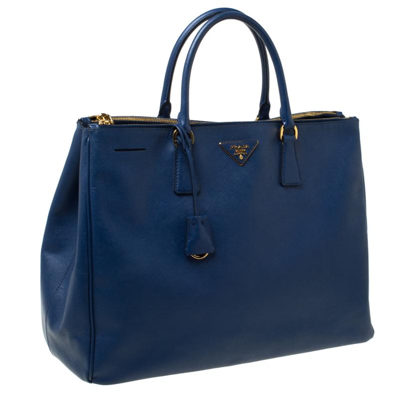 Women's Prada Blue Saffiano Leather Executive Double Zip Tote