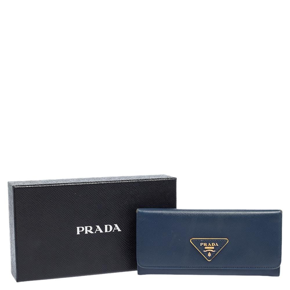 Prada Blue Saffiano Leather Flap Continental Wallet 4