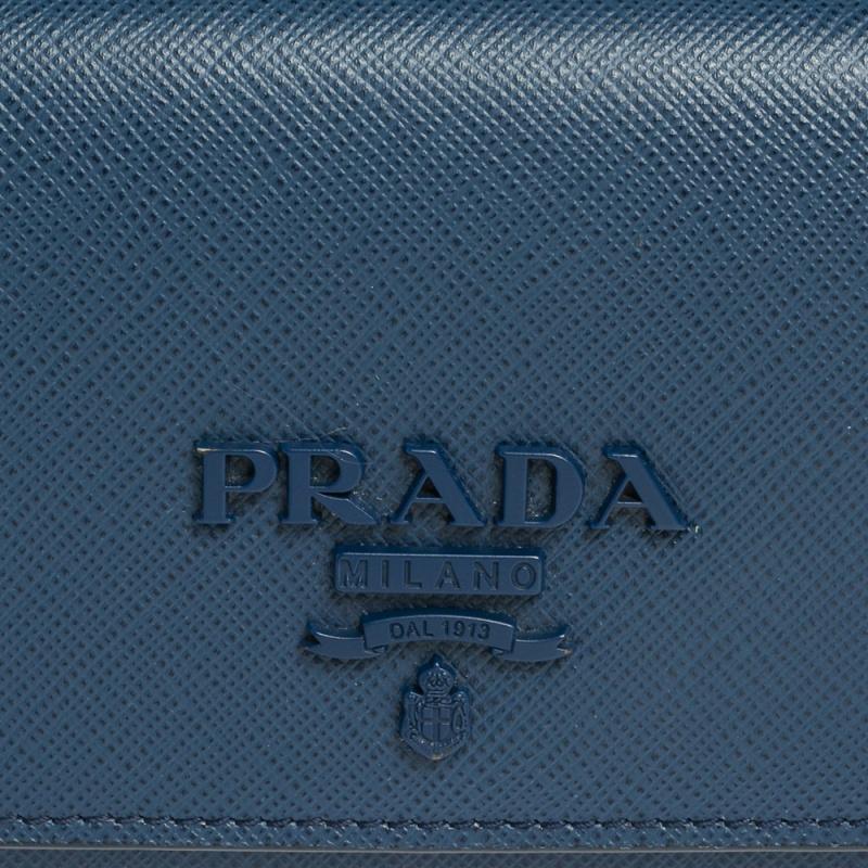 Prada Blue Saffiano Leather Flap Continental Wallet 2