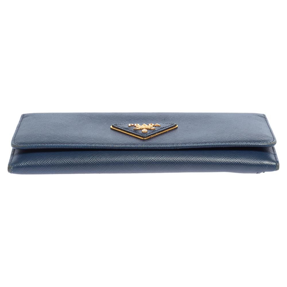 Women's Prada Blue Saffiano Leather Flap Continental Wallet