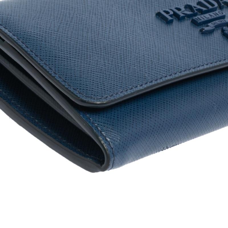 Prada Blue Saffiano Leather Flap Continental Wallet 3