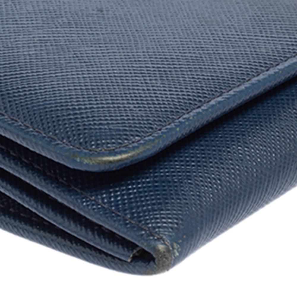 Prada Blue Saffiano Leather Flap Continental Wallet 1