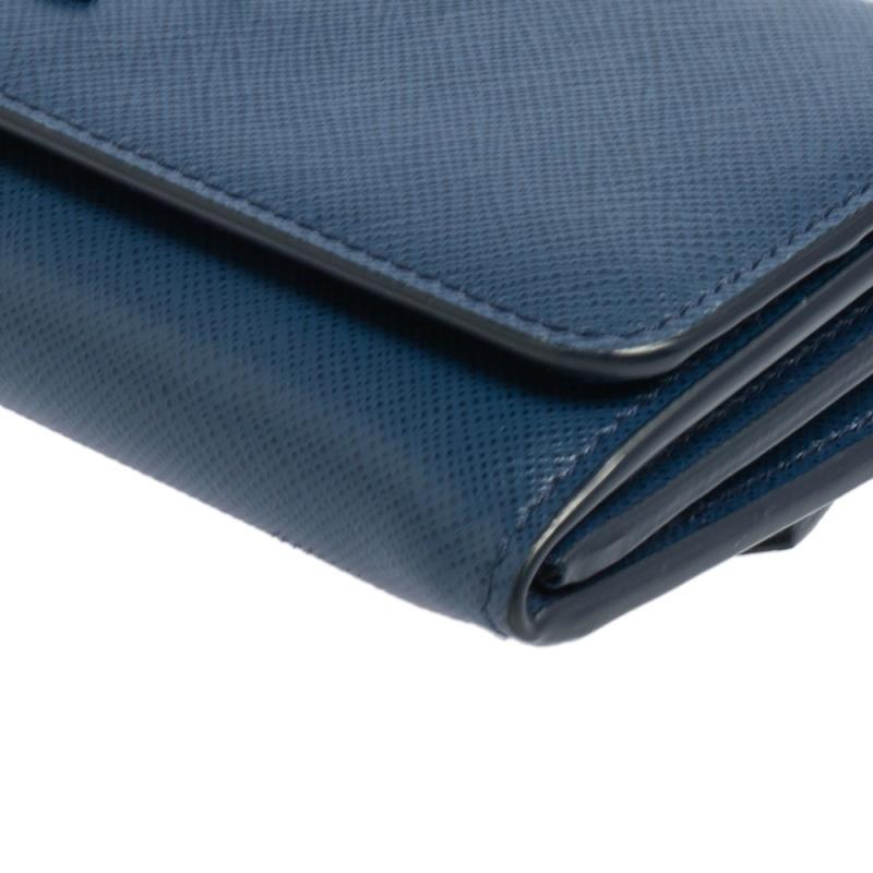Prada Blue Saffiano Leather Flap Continental Wallet 4
