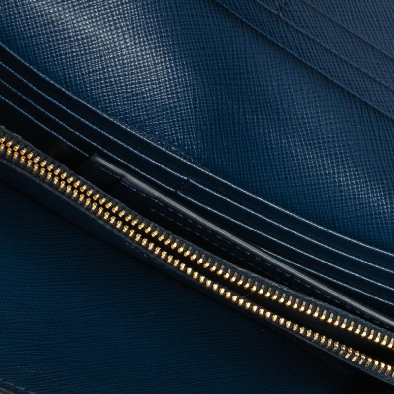 Prada Blue Saffiano Leather Flap Continental Wallet 5