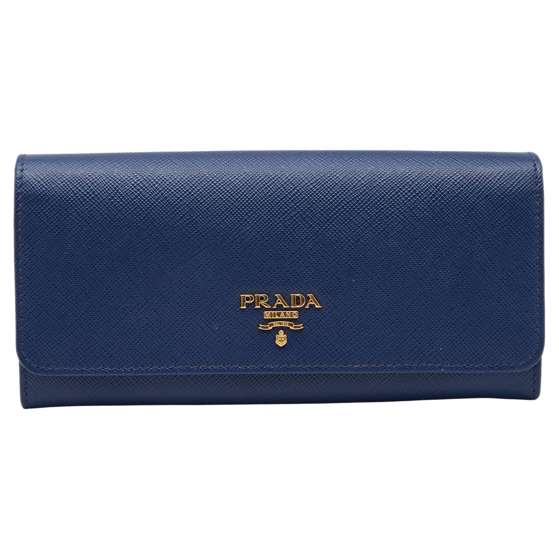 Prada Light Blue Saffiano Lux Leather Flap French Wallet at 1stDibs