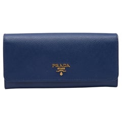 Prada Blue Saffiano Leather Flap Continental Wallet